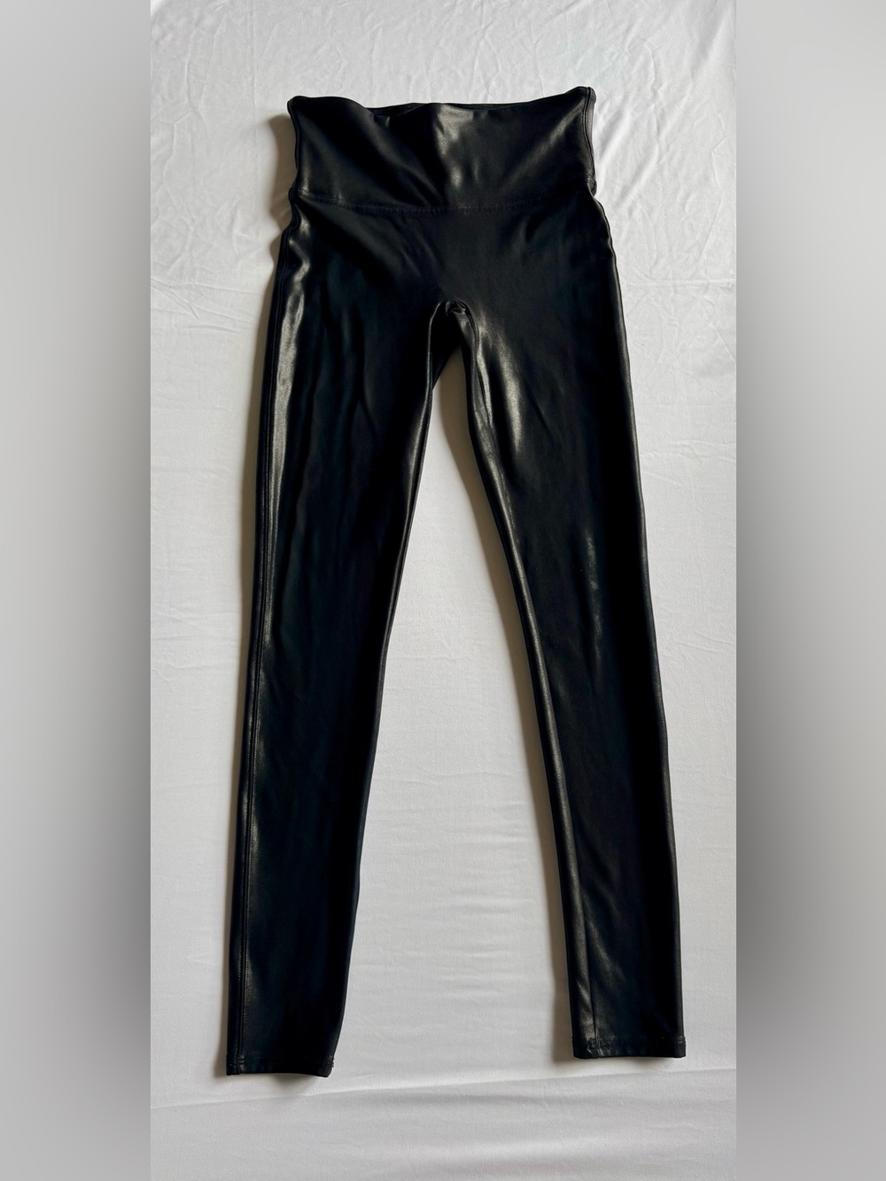 SPANX Black Faux Leather High Waisted Leggings Size Medium M Shapewear